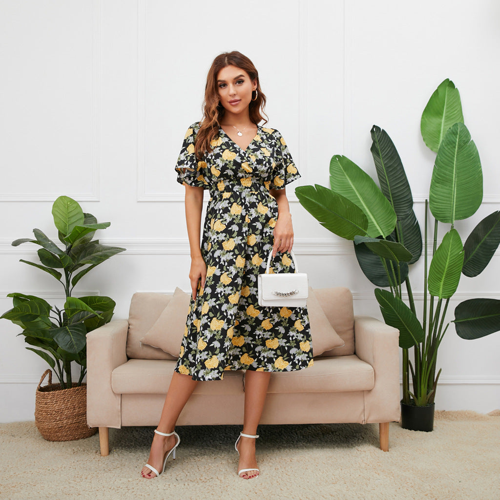 Chiffon Printed Dress Sexy Backless Beach Skirt Bohemian Dress