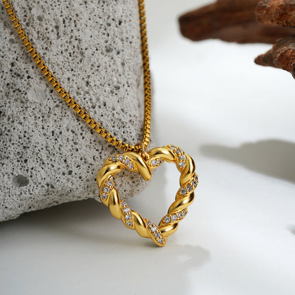 18K Gold Stainless Steel Micro Inlaid Zircon Love Twist Necklace