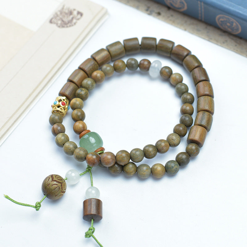Natural Green Sandalwood Bamboo Double Ring DIY Bracelet