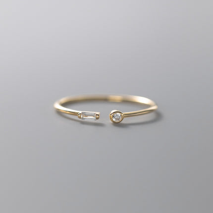 S925 Silver Small Lady Square Diamond Open Ring For Women