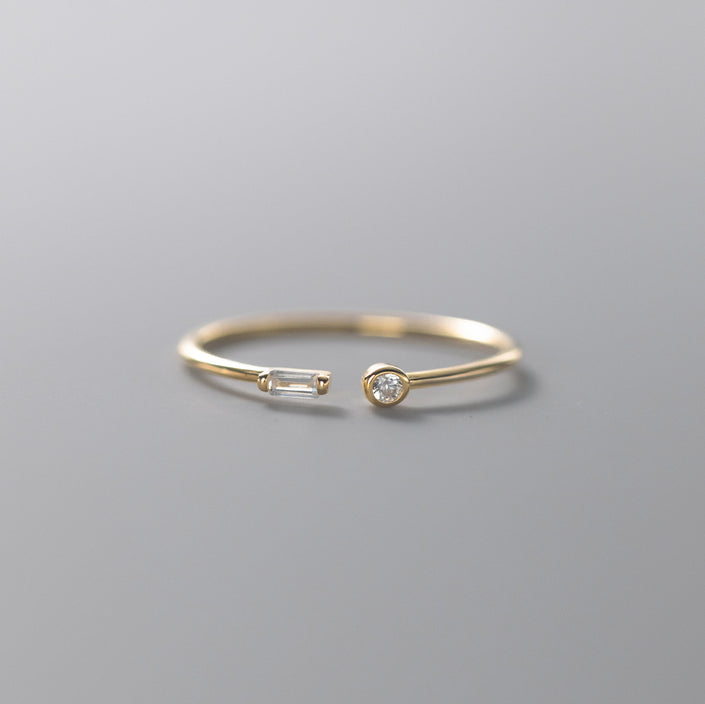 S925 Silver Small Lady Square Diamond Open Ring For Women