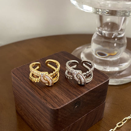 Zircon Full Diamond Knot Chain Strip Index Finger Ring For Women