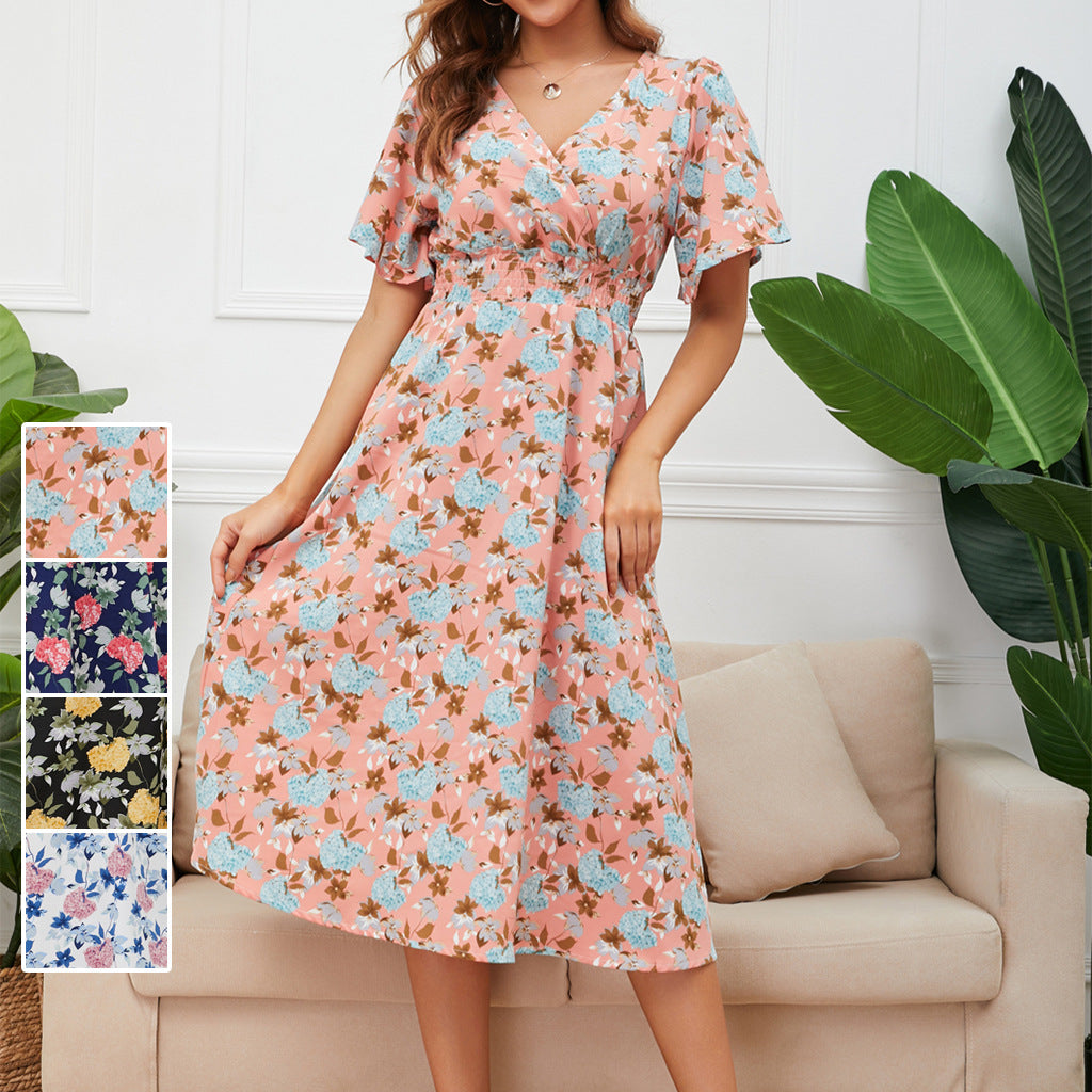 Chiffon Printed Dress Sexy Backless Beach Skirt Bohemian Dress