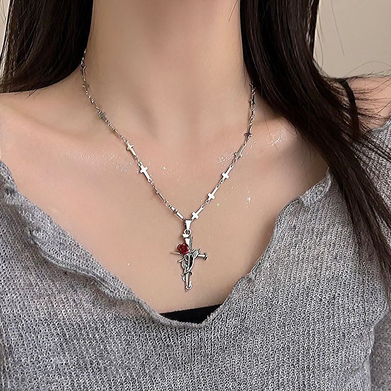 Sweet Cool Cross Red Gothic Necklace Retro Dark