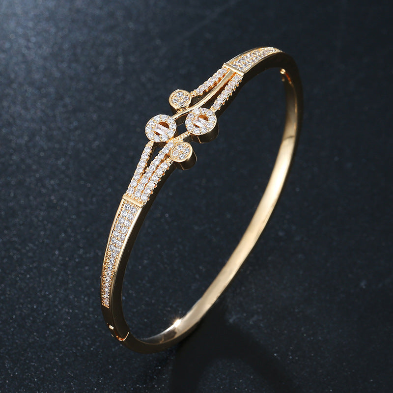 Zircon Open Buckle Copper Bracelet