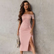 Fashion Solid Color Waist Tight Dress Women