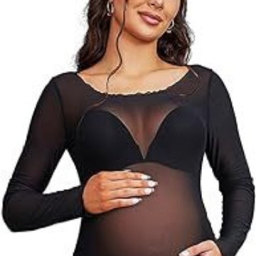 Women's Clothing See-through High Elastic Net Round Neck Slim Fit Pregnant Women Mopping Dress