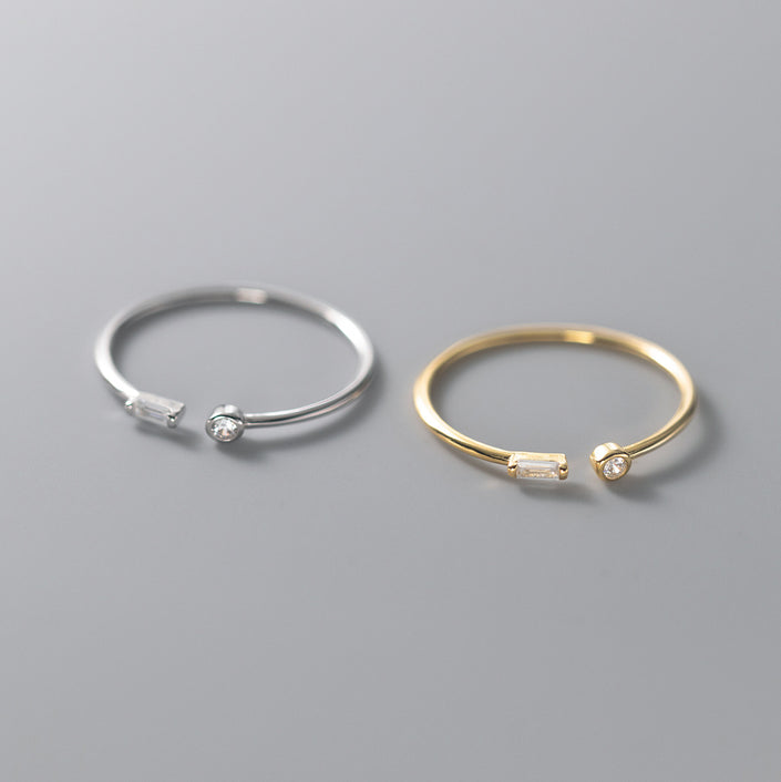 S925 Silver Small Lady Square Diamond Open Ring For Women