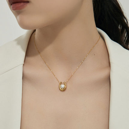 U-shaped Pearl French Titanium Steel Simple High Sense