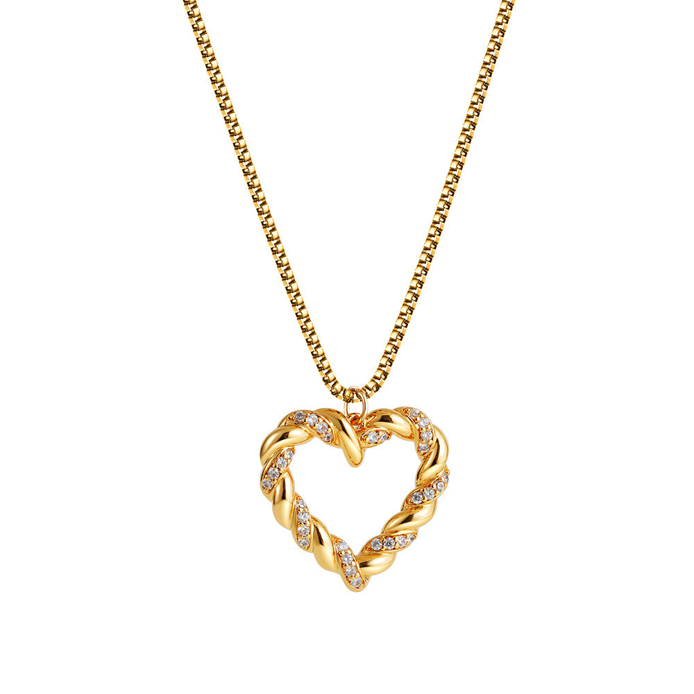 18K Gold Stainless Steel Micro Inlaid Zircon Love Twist Necklace