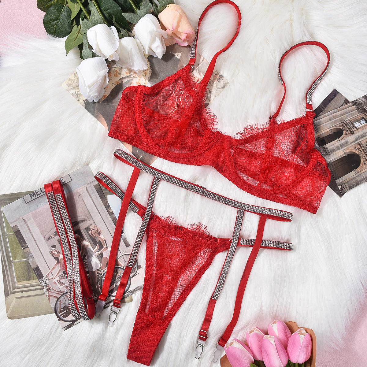 See-through Four-piece Underwear With Steel Ring