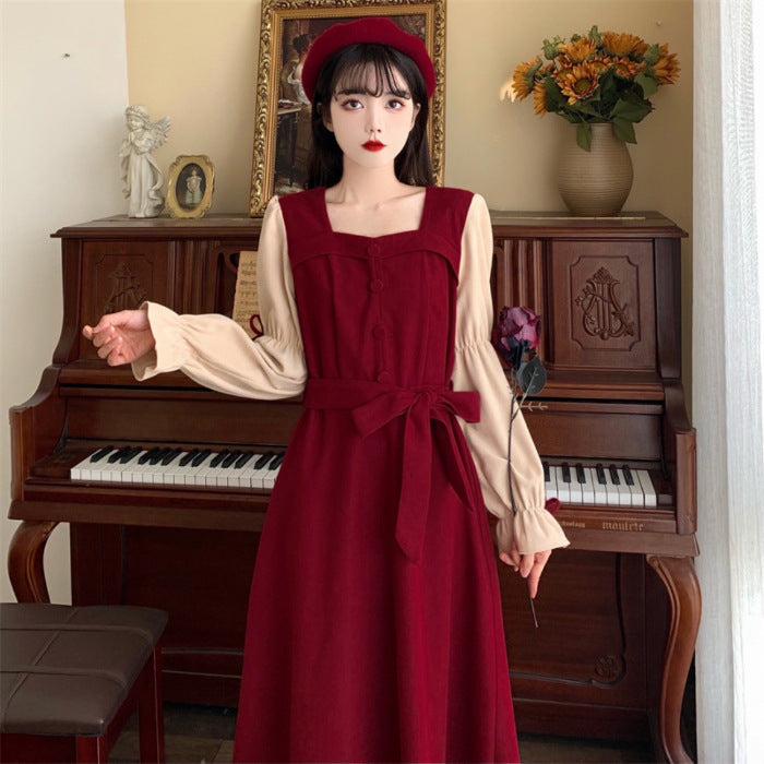 Long Sleeve Dress Women's Lace Up Slimming Elegant