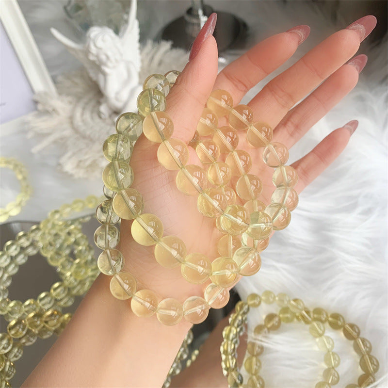 Natural Crystal Lemon Crystal Bracelet Women's Fashion Bracelet Round Beads Bracelet Citrine