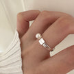 Simple French Retro 925 Sterling Silver Luck Letter Pearl Ring For Women
