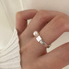 Simple French Retro 925 Sterling Silver Luck Letter Pearl Ring For Women