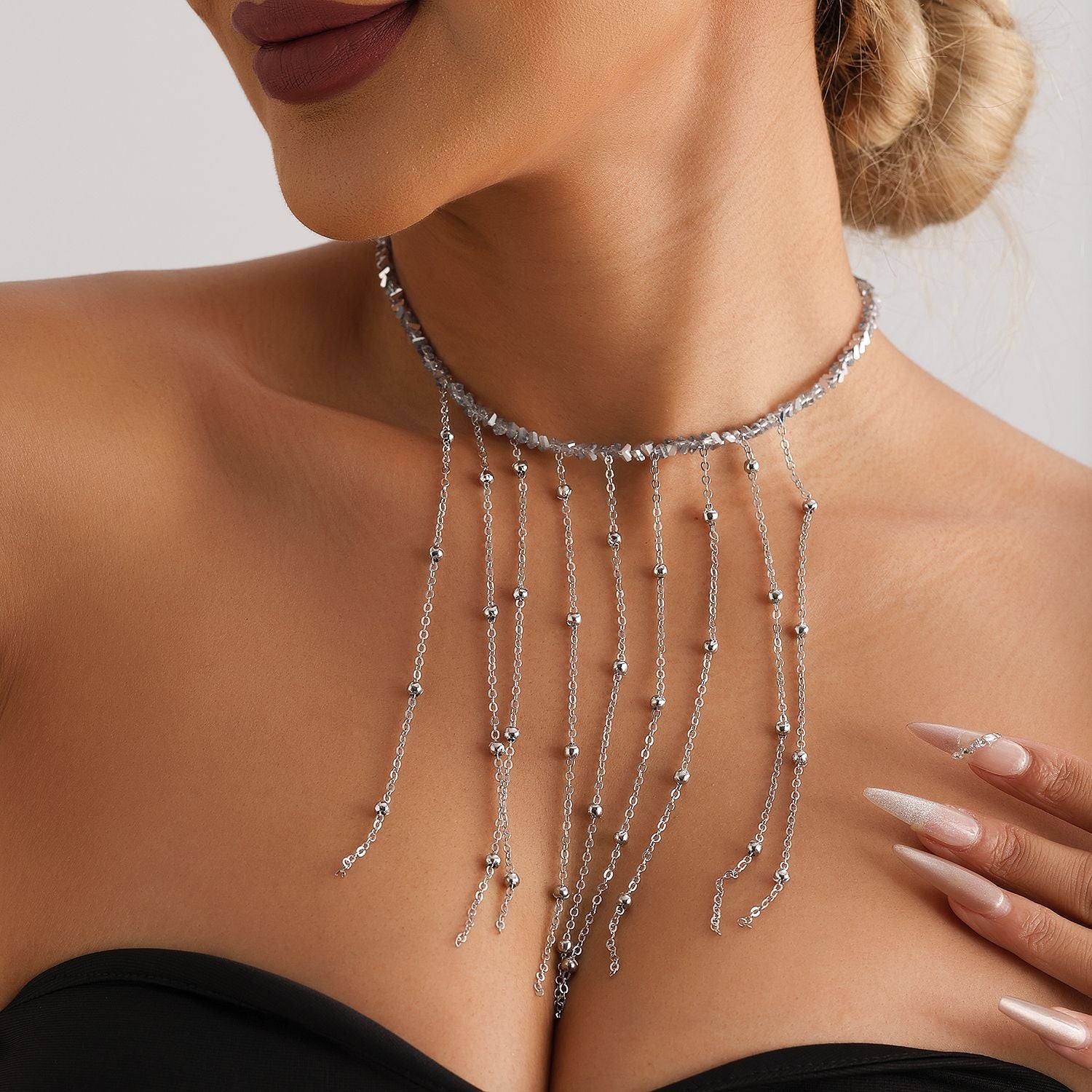 Tassel Clavicle Chain Mirror Glass