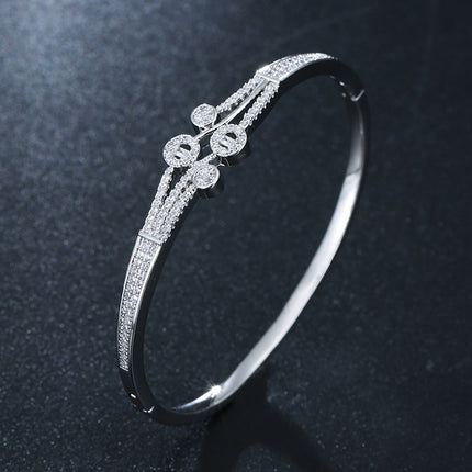 Zircon Open Buckle Copper Bracelet