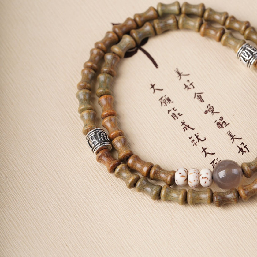 Natural Green Sandalwood Bamboo Double Ring DIY Bracelet