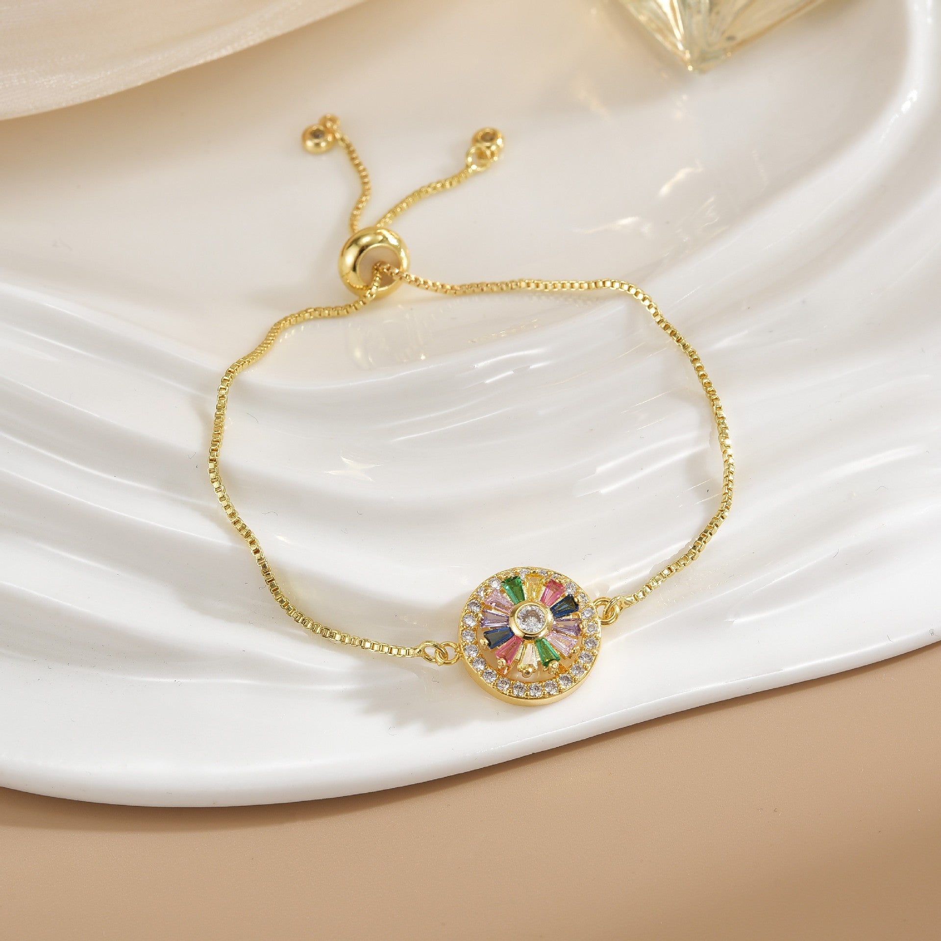 Simple Rotatable Flower Color-preserving Pure Copper Gold-plated Bracelet