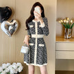 Women's French Round Neck Waist Trimming Classic Style Knitted Dress
