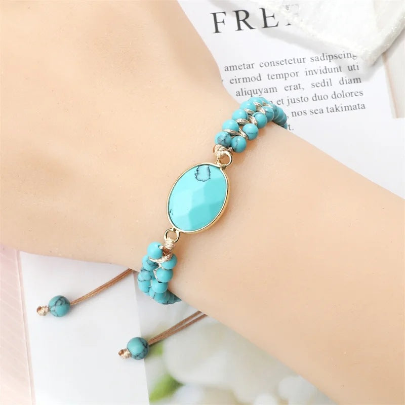Hand-woven 4MM Natural Blue Turquoise Beads Irregular Bracelet