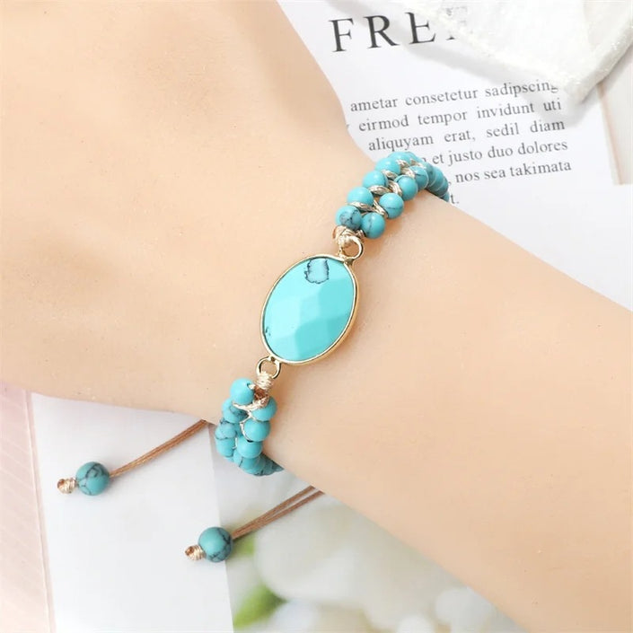 Hand-woven 4MM Natural Blue Turquoise Beads Irregular Bracelet