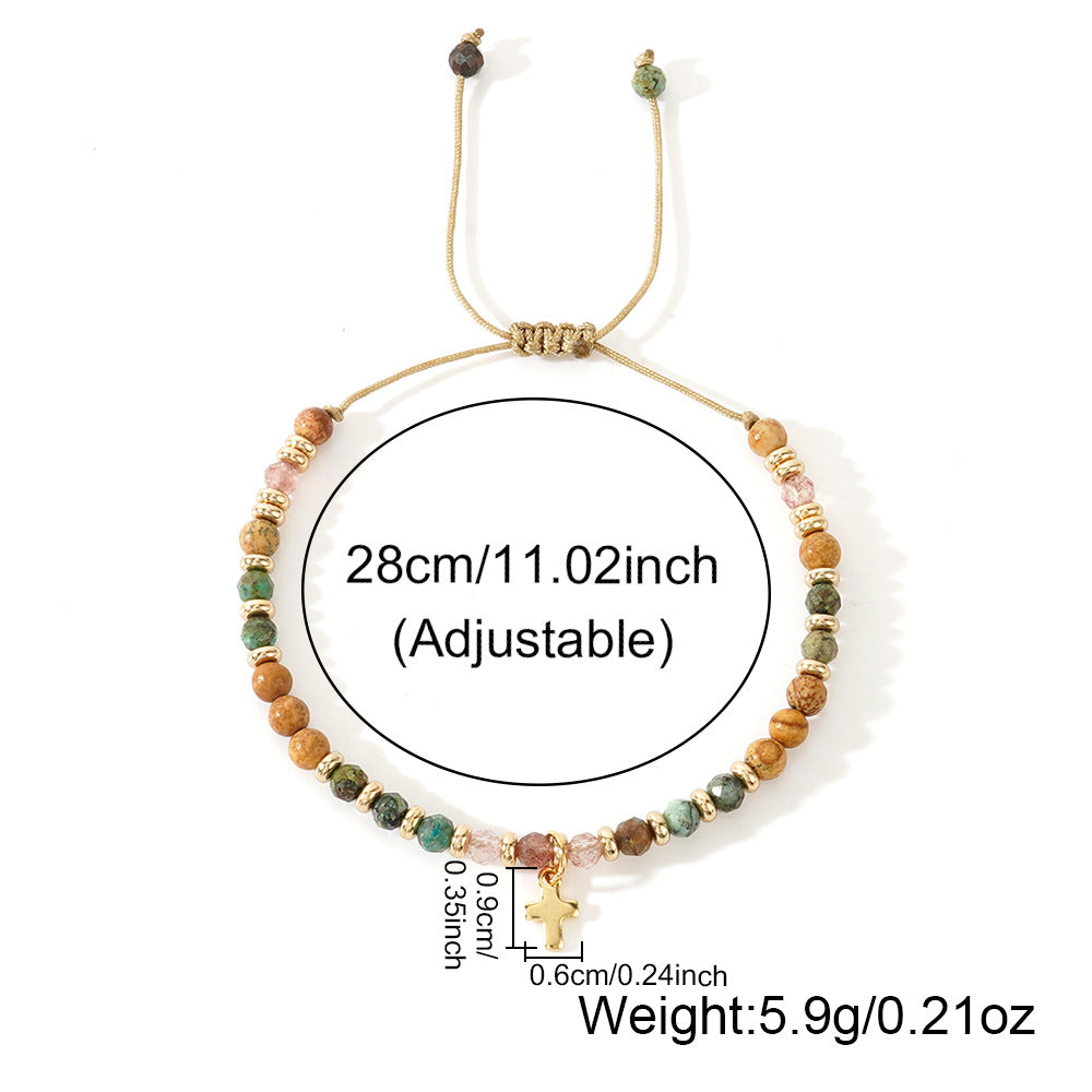 Women's Hand-woven Cross Natural Semi-precious Stone Bracelet