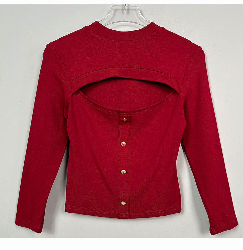 Winter New Elegant Slim-fit Hollow-out Slim Fit Short Long Sleeve Top Women