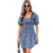 Spring And Summer New Solid Color Short Sleeve Dress Women All-match Backless