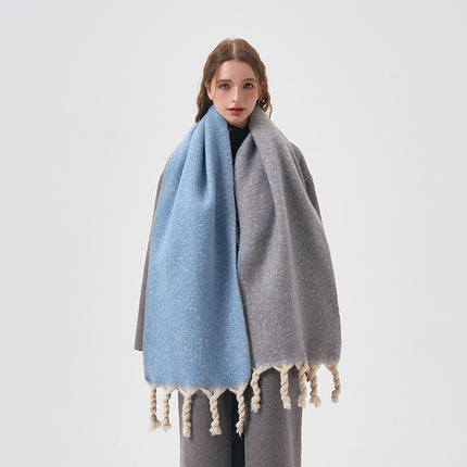 Hand-knotted Tassel Double-sided Solid Color Plush Scarf