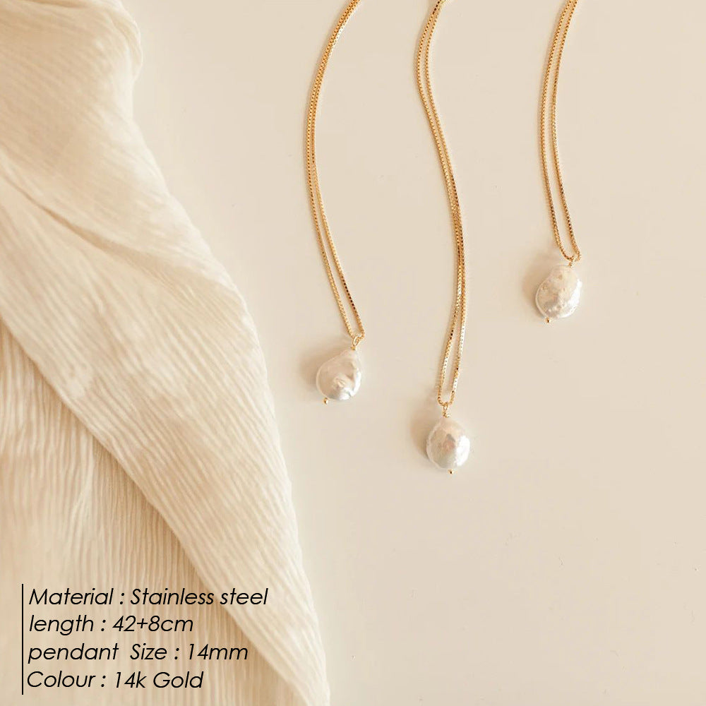 Baroque Freshwater Pearl Necklace Pendant Gold Plated Chain Necklace