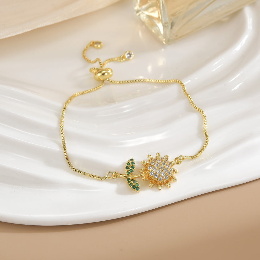 Simple Rotatable Flower Color-preserving Pure Copper Gold-plated Bracelet