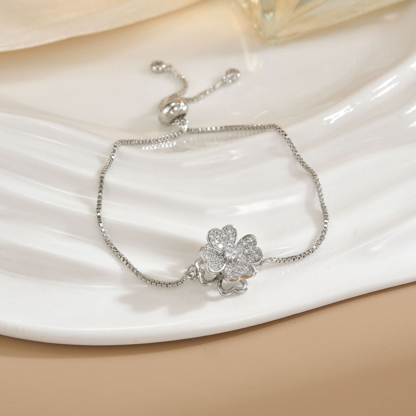 Simple Rotatable Flower Color-preserving Pure Copper Gold-plated Bracelet