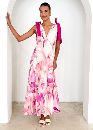 Tied V-neck Sleeveless Printed Dress Women