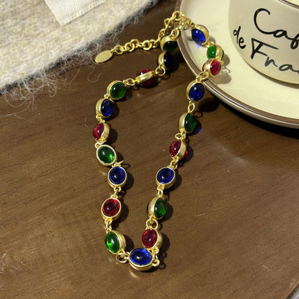 Double Round Ball Colorful Middle-ancient Heavy Industry Earrings Vintage Colored Glaze Niche Necklace