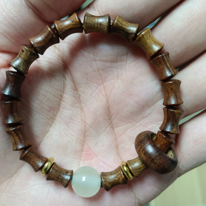 Vintage Single Circle Luminous Natural Green Sandalwood Bamboo Bracelet
