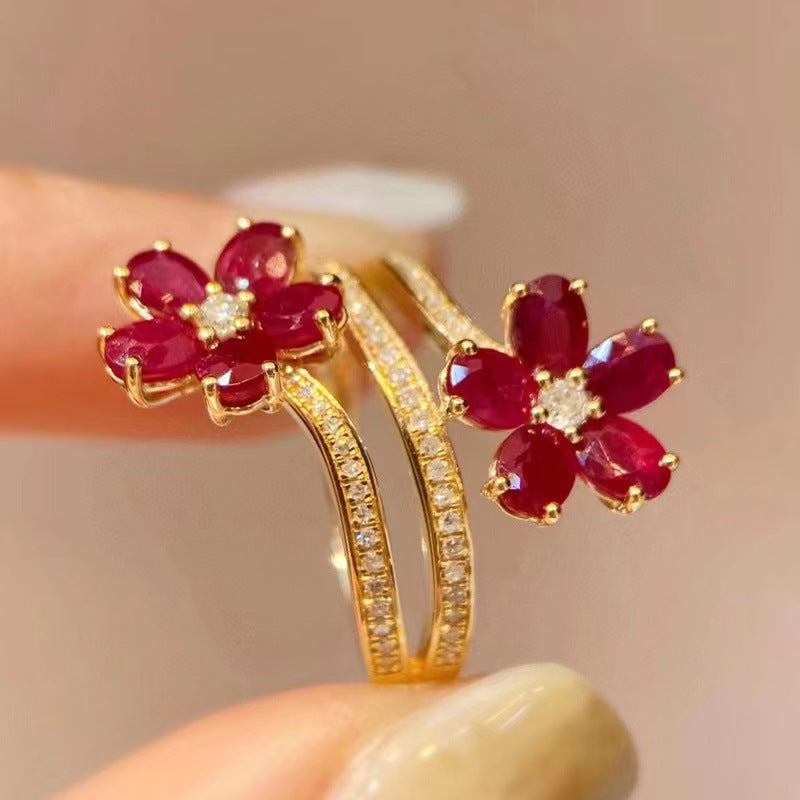Retro Exquisite High-grade Flower Ruby Ring For Women