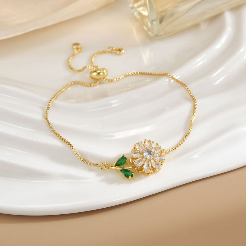 Simple Rotatable Flower Color-preserving Pure Copper Gold-plated Bracelet