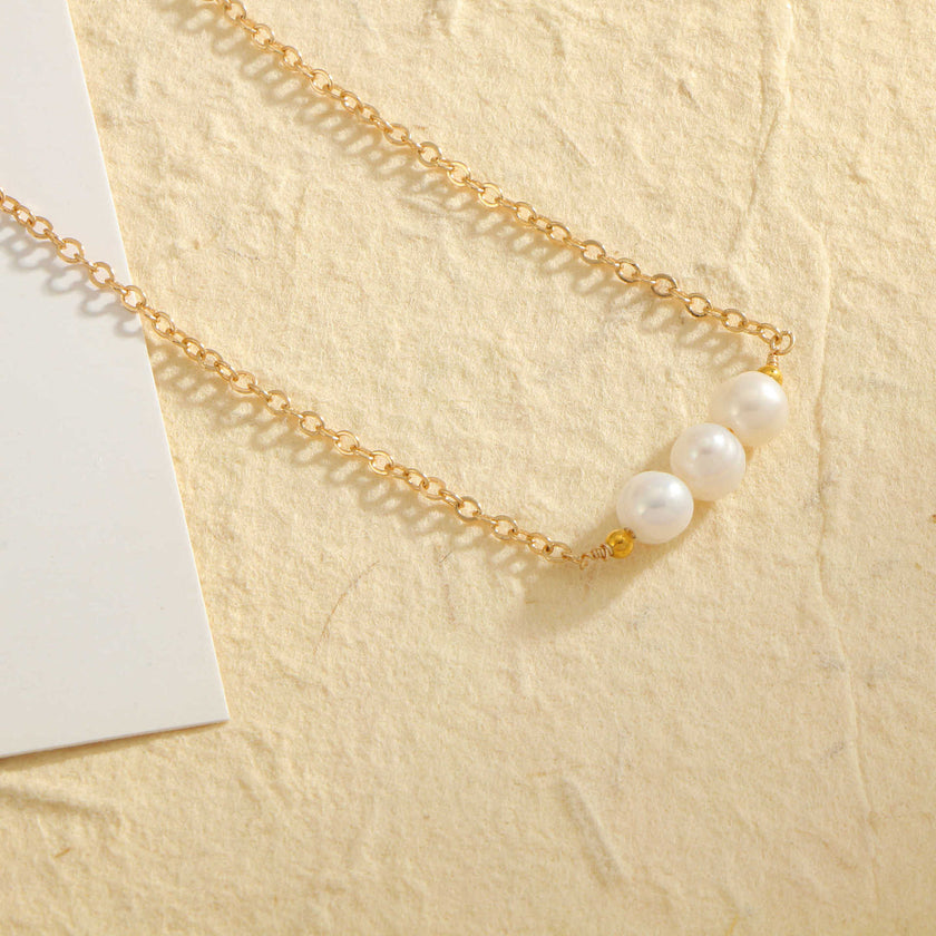 Gold Three Natural Freshwater Pearl Bracelet