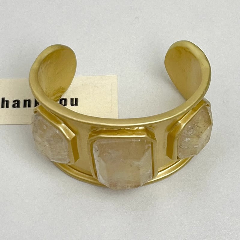 Heavy Industry Gold Large Square Crystal Wide Bracelet