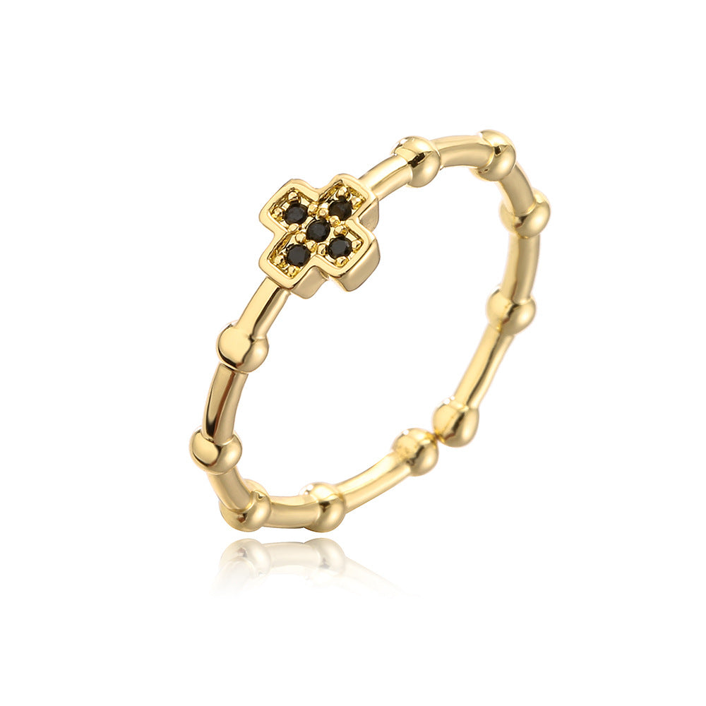 New Copper Plating 18K Gold Micro Inlaid Zircon Drop Oil Geometric Open Ring For Women