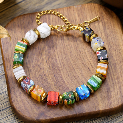 Murano Bouquet Mille-fleurs Glass Bead Unique Crystal Bracelet