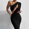 One-shoulder Long Sleeve Waist-baring Dress Women