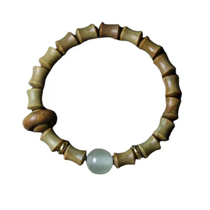 Vintage Single Circle Luminous Natural Green Sandalwood Bamboo Bracelet
