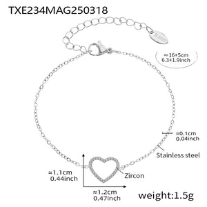 Stainless Steel Fully Jeweled Loving Heart Zircon Non-fading Texture Bracelet For Women