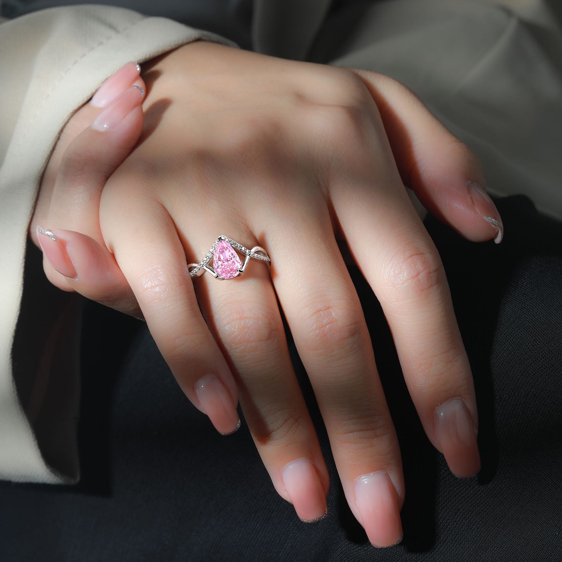 S925 Sterling Silver Inlaid High Carbon Rhinestone Ring Women