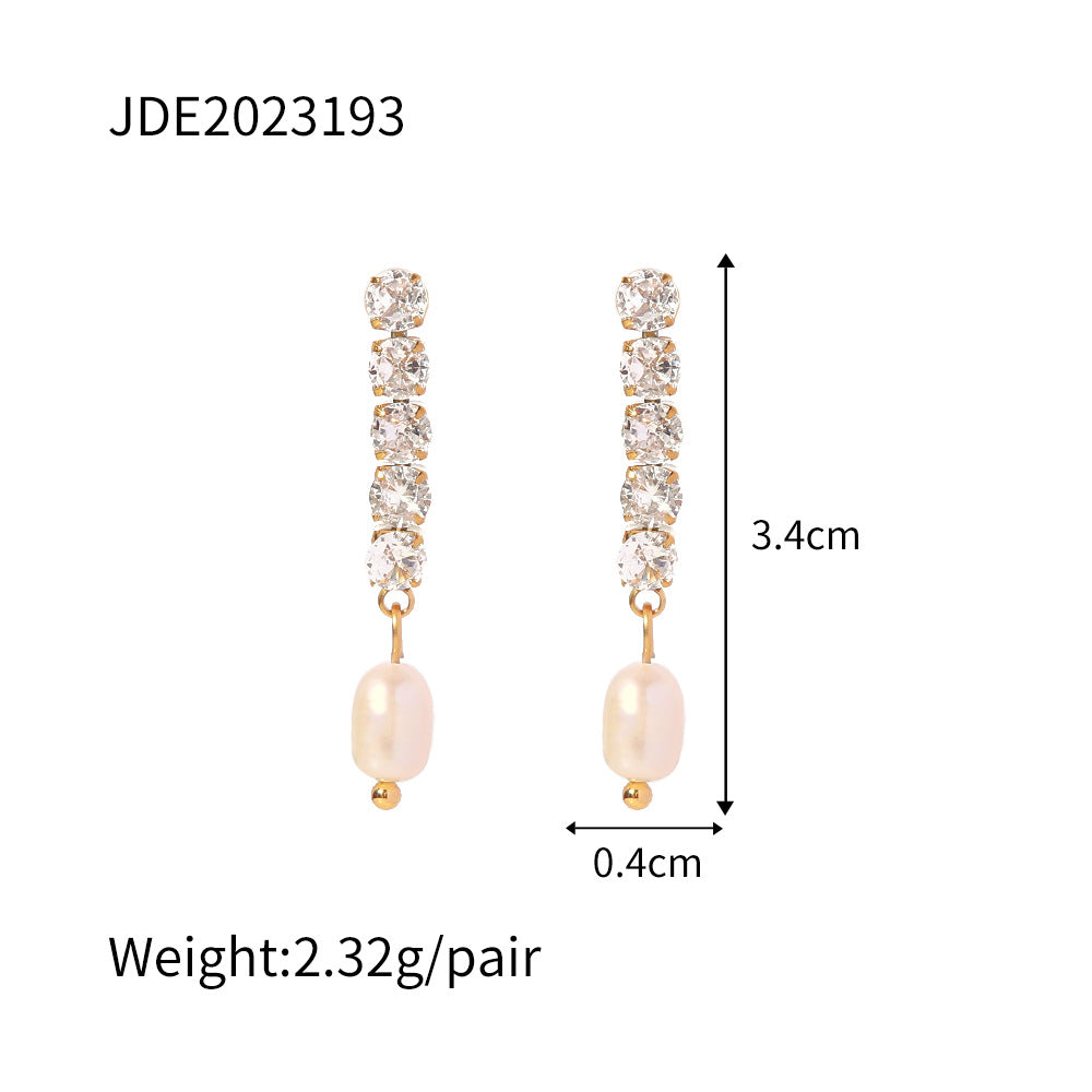 Graceful And Fashionable Exquisite Micro Inlaid Zircon Freshwater Pearl Ear Studs