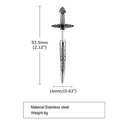 Stainless Steel Black Retro Hip Hop Sword Ear Studs