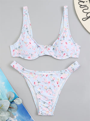 Bikini Floral Yellow Split Swimsuit