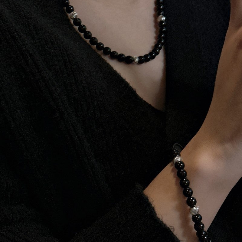 S925 Sterling Silver Black Agate Cat's Eye Bracelet